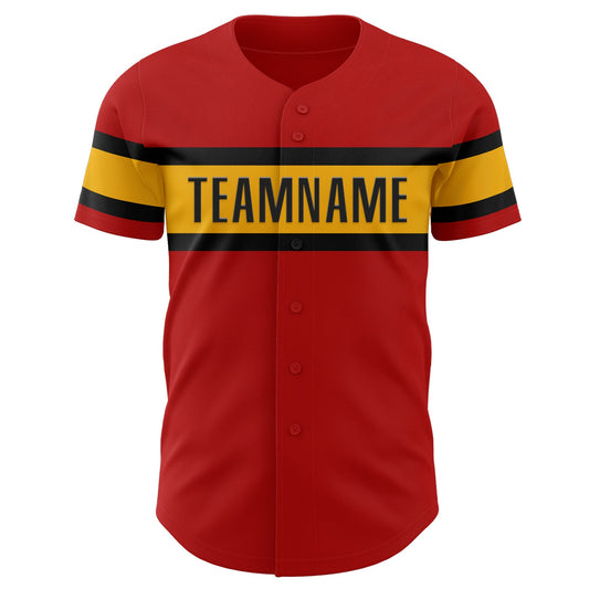 Custom Red Black-Gold Authentic Baseball Jersey - Sky-Custom
