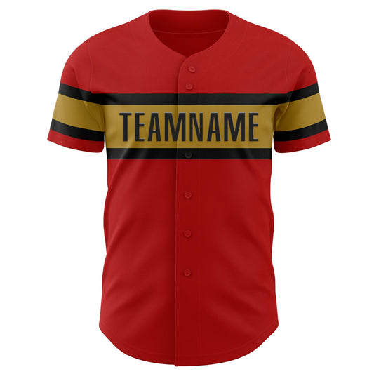 Custom Red Black-Old Gold Authentic Baseball Jersey - Sky-Custom
