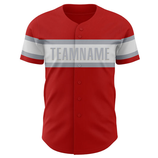 Custom Red White-Gray Authentic Baseball Jersey - Sky-Custom