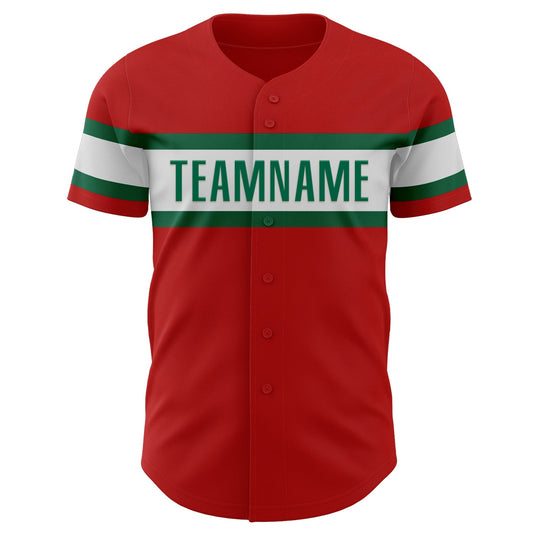Custom Red White-Kelly Green Authentic Baseball Jersey - Sky-Custom