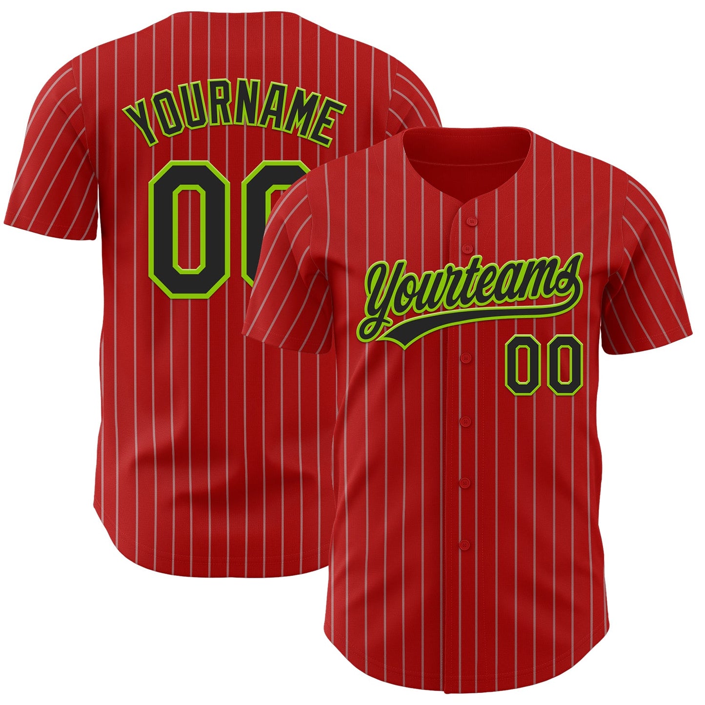 Custom Red Gray Pinstripe Black-Neon Green Authentic Baseball Jersey - Sky-Custom