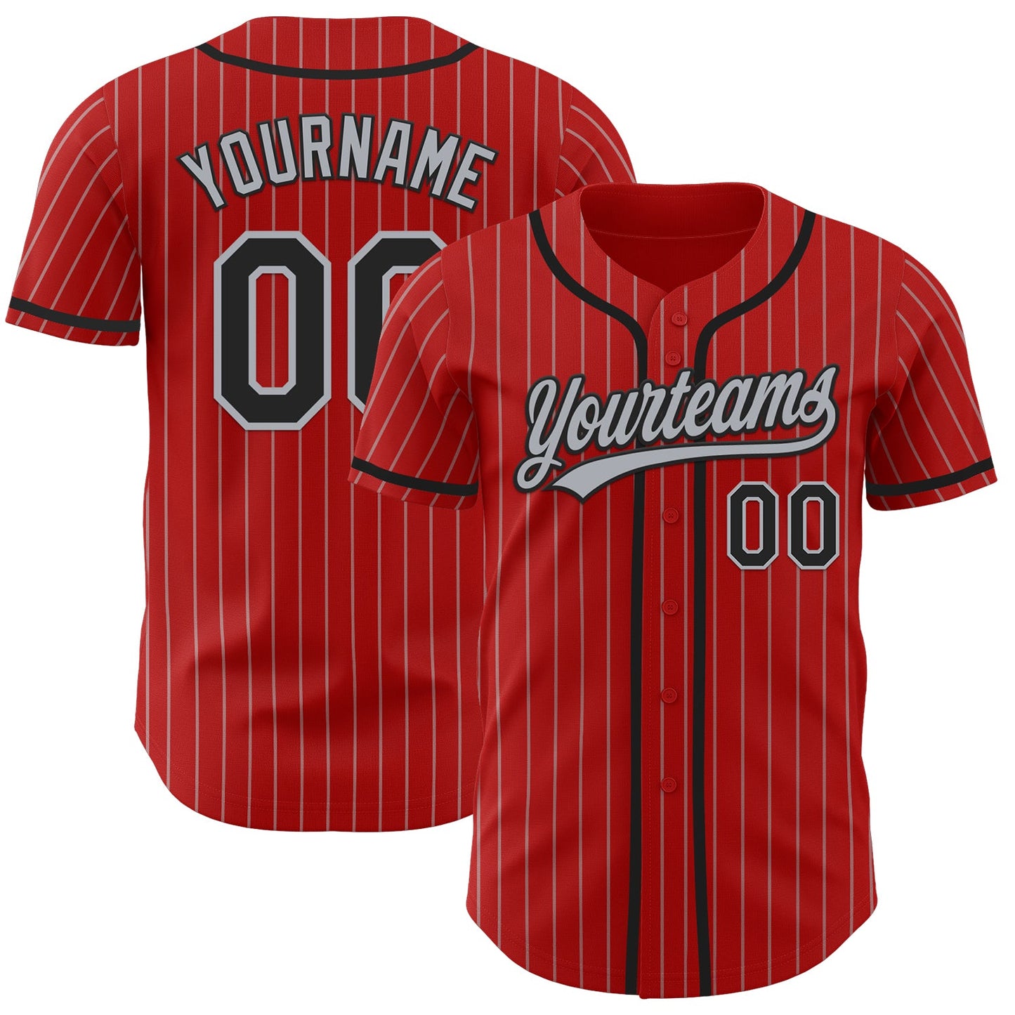 Custom Red Gray Pinstripe Black Authentic Baseball Jersey - Sky-Custom