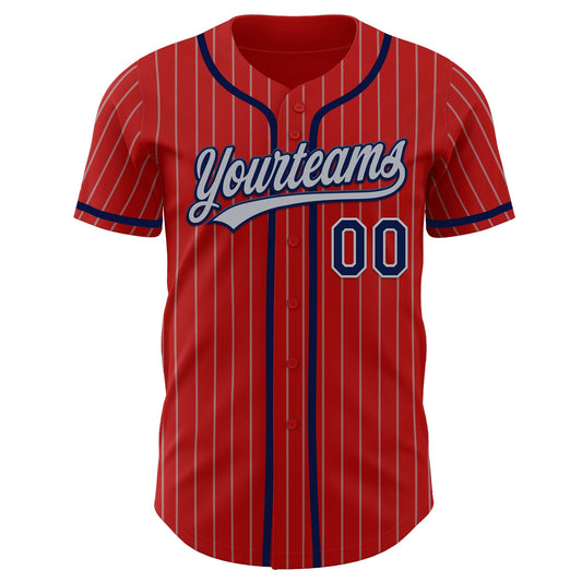 Custom Red Gray Pinstripe Navy Authentic Baseball Jersey - Sky-Custom