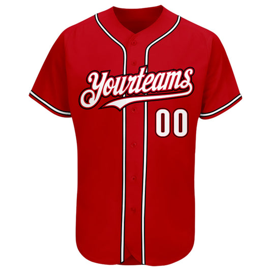 Custom Red White-Black Authentic Baseball Jersey - Sky-Custom