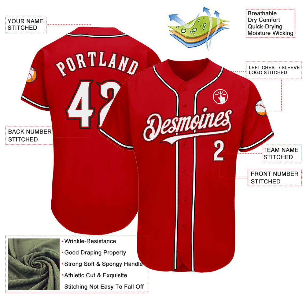 Custom Red White-Black Authentic Baseball Jersey - Sky-Custom