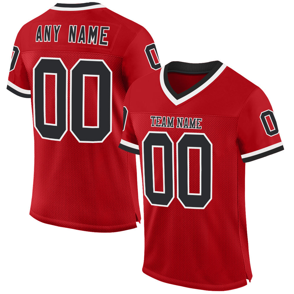 Custom Red Black-White Mesh Authentic Throwback Football Jersey - Sky-Custom