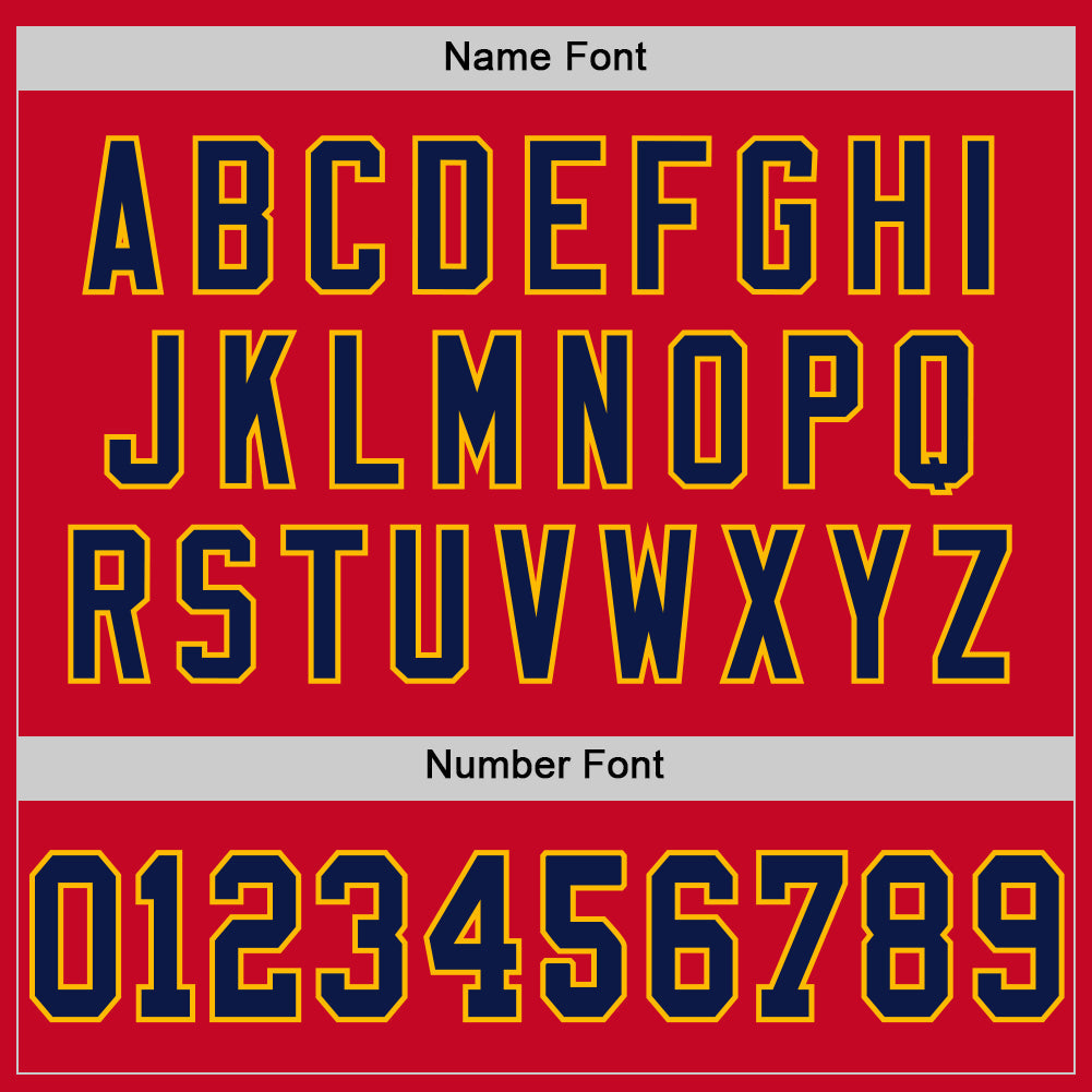 Custom Red Navy-Gold Mesh Authentic Throwback Football Jersey - Sky-Custom