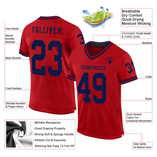 Custom Red Navy Mesh Authentic Throwback Football Jersey - Sky-Custom