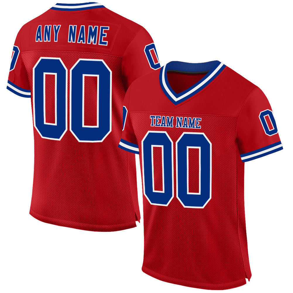 Custom Red Royal-White Mesh Authentic Throwback Football Jersey - Sky-Custom