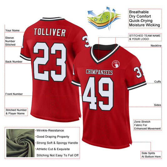 Custom Red White-Black Mesh Authentic Throwback Football Jersey - Sky-Custom