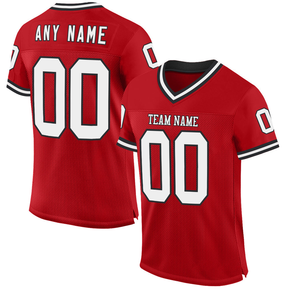 Custom Red White-Black Mesh Authentic Throwback Football Jersey - Sky-Custom