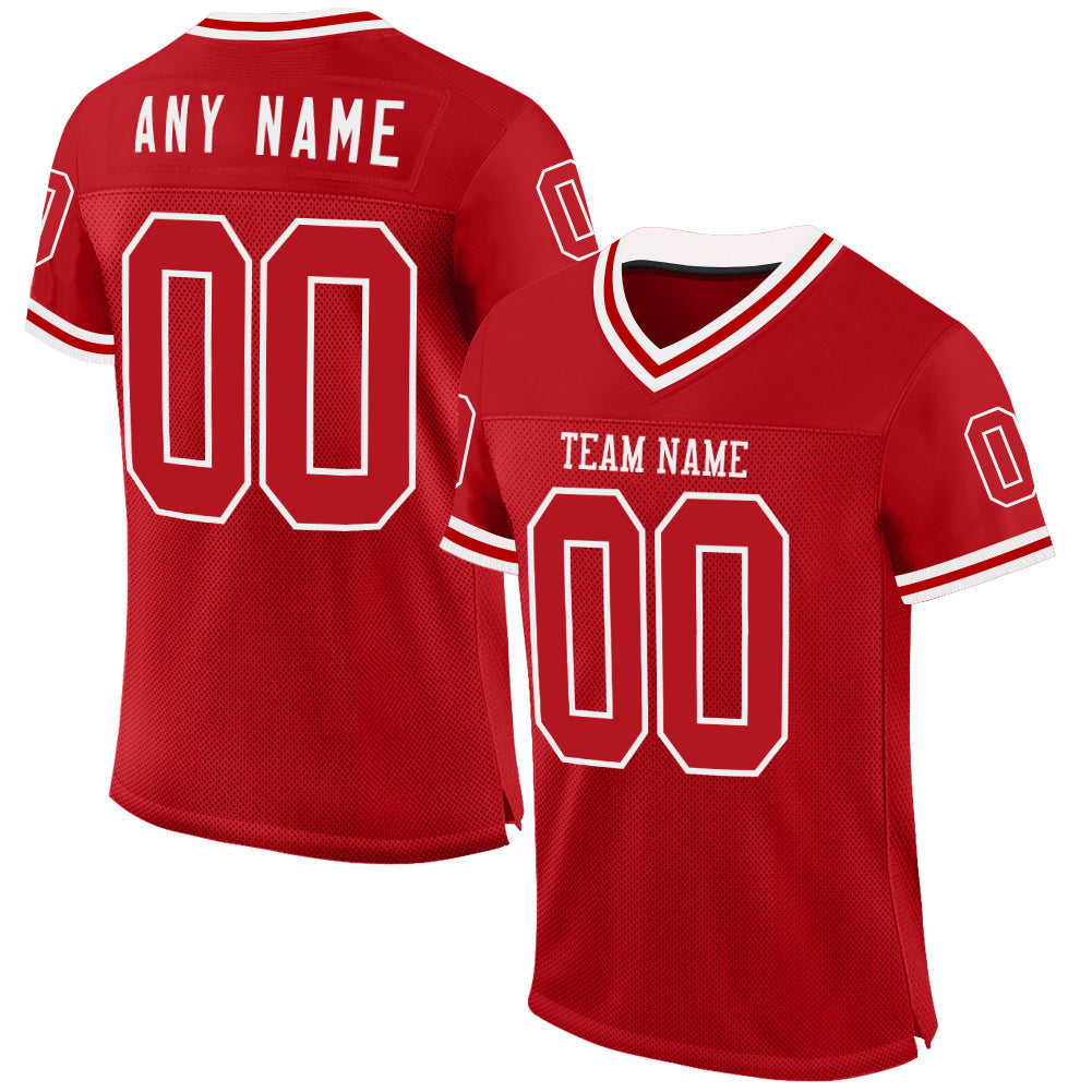 Custom Red White Mesh Authentic Throwback Football Jersey - Sky-Custom