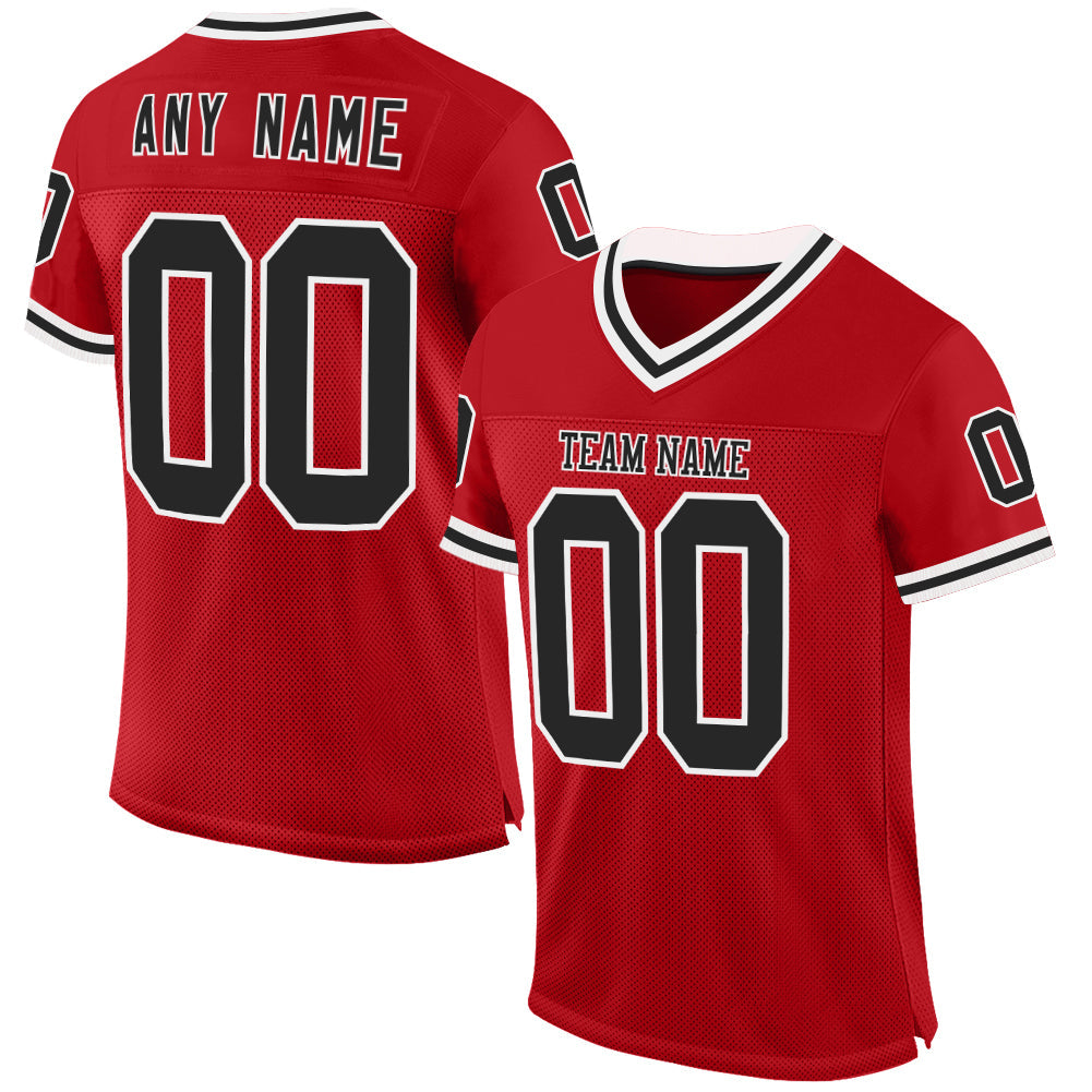 Custom Red Black-White Mesh Authentic Throwback Football Jersey - Sky-Custom