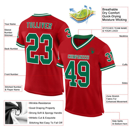 Custom Red Kelly Green-White Mesh Authentic Throwback Football Jersey - Sky-Custom