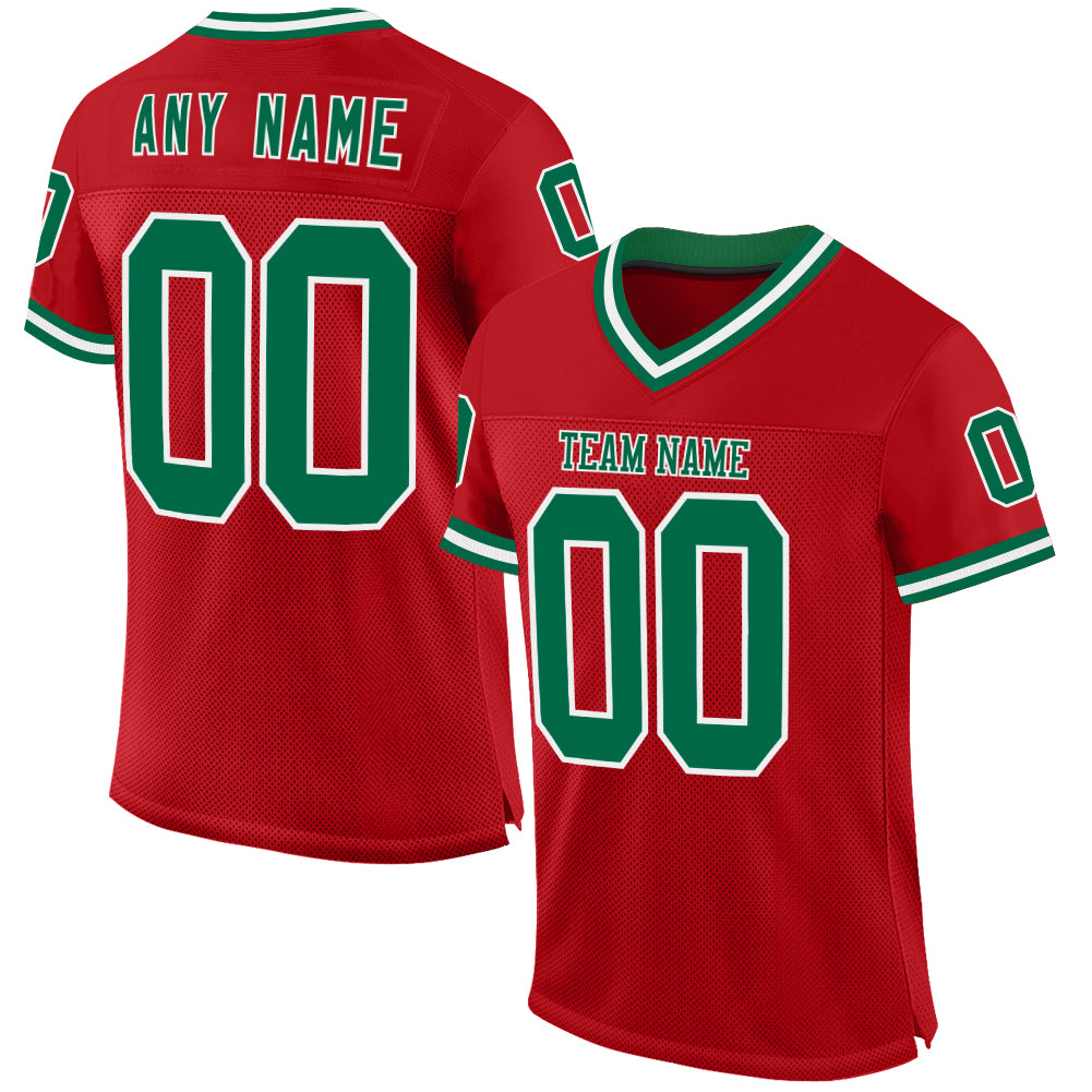 Custom Red Kelly Green-White Mesh Authentic Throwback Football Jersey - Sky-Custom