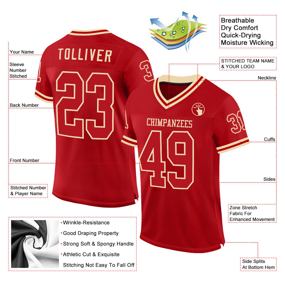 Custom Red Cream Mesh Authentic Throwback Football Jersey - Sky-Custom
