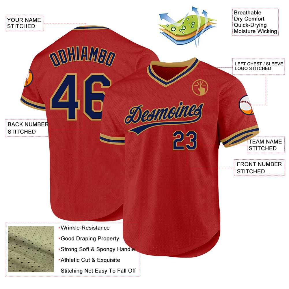Custom Red Navy-Old Gold Authentic Throwback Baseball Jersey - Sky-Custom