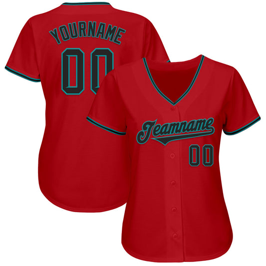 Custom Red Black-Teal Authentic Baseball Jersey - Sky-Custom