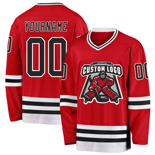 Custom Red Black-White Hockey Jersey - Sky-Custom