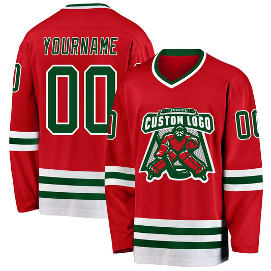 Custom Red Green-White Hockey Jersey - Sky-Custom