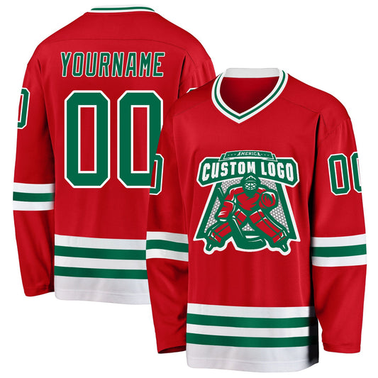 Custom Red Kelly Green-White Hockey Jersey - Sky-Custom