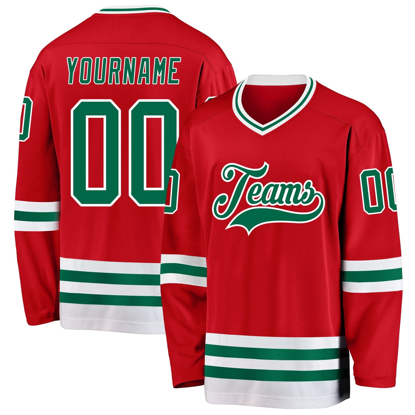 Custom Red Kelly Green-White Hockey Jersey - Sky-Custom