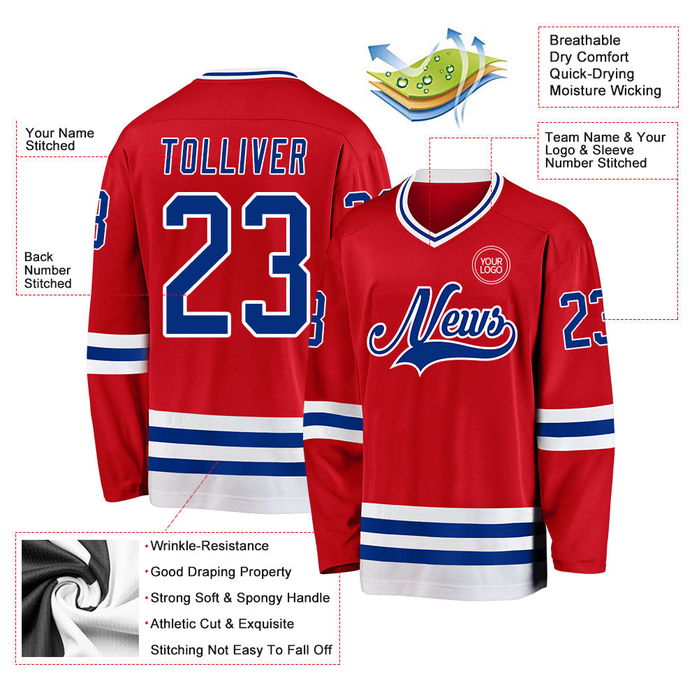 Custom Red Royal-White Hockey Jersey - Sky-Custom