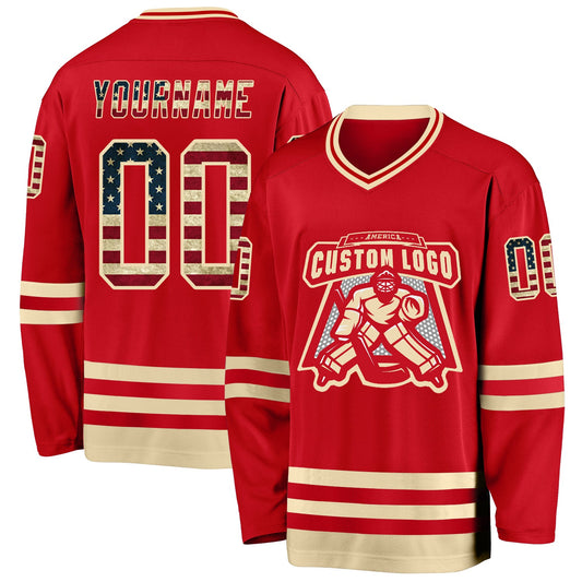 Custom Red Vintage USA Flag-Cream Hockey Jersey - Sky-Custom