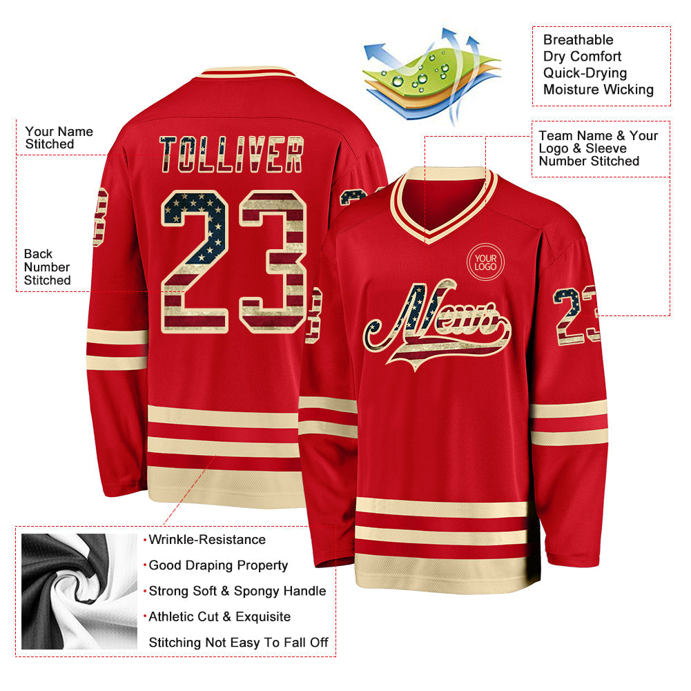 Custom Red Vintage USA Flag-Cream Hockey Jersey - Sky-Custom