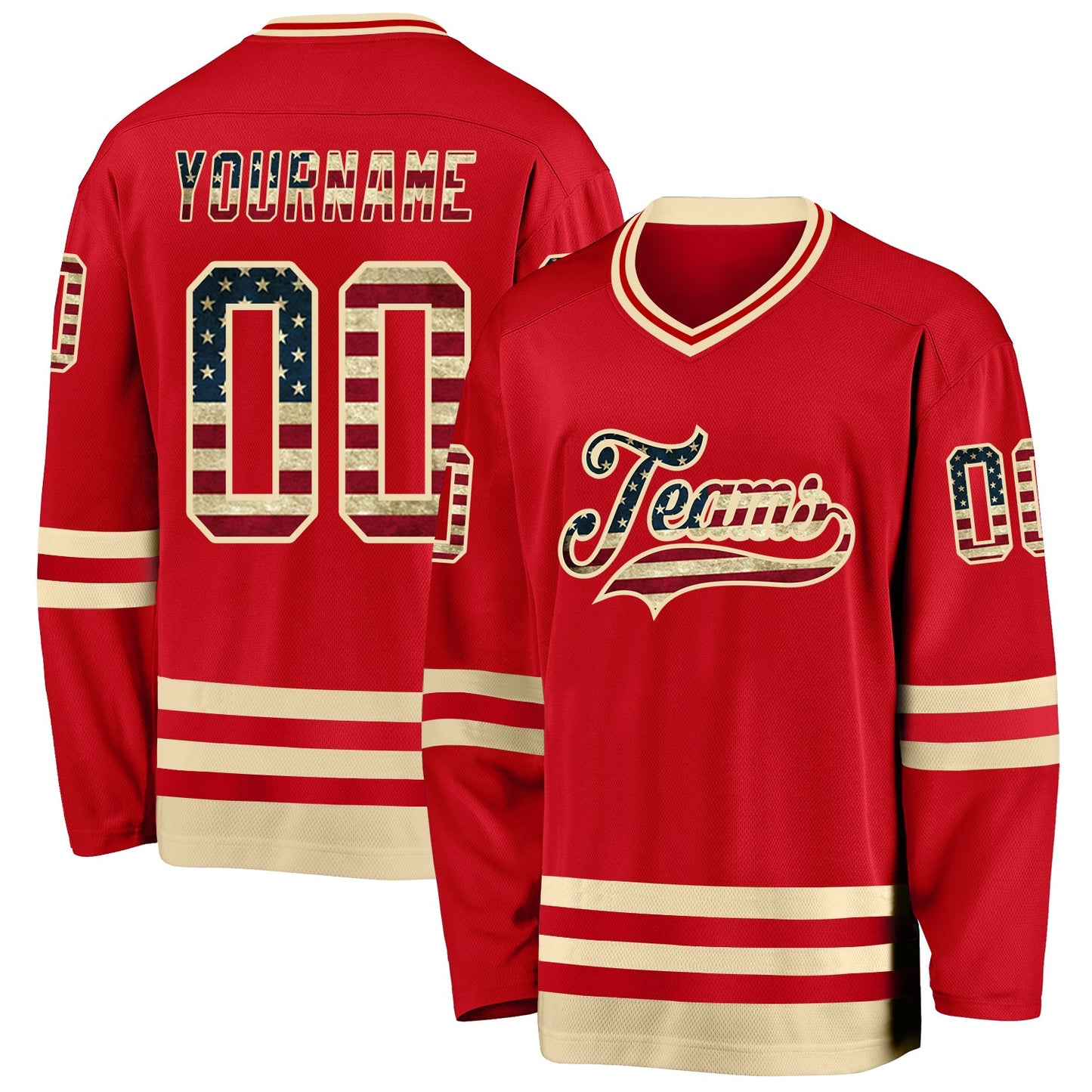 Custom Red Vintage USA Flag-Cream Hockey Jersey - Sky-Custom