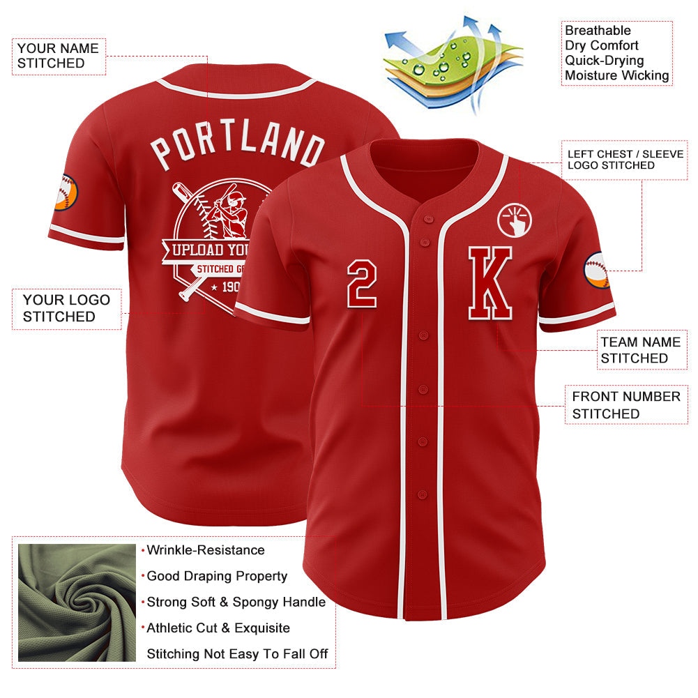 Custom Red White Authentic Baseball Jersey - Sky-Custom