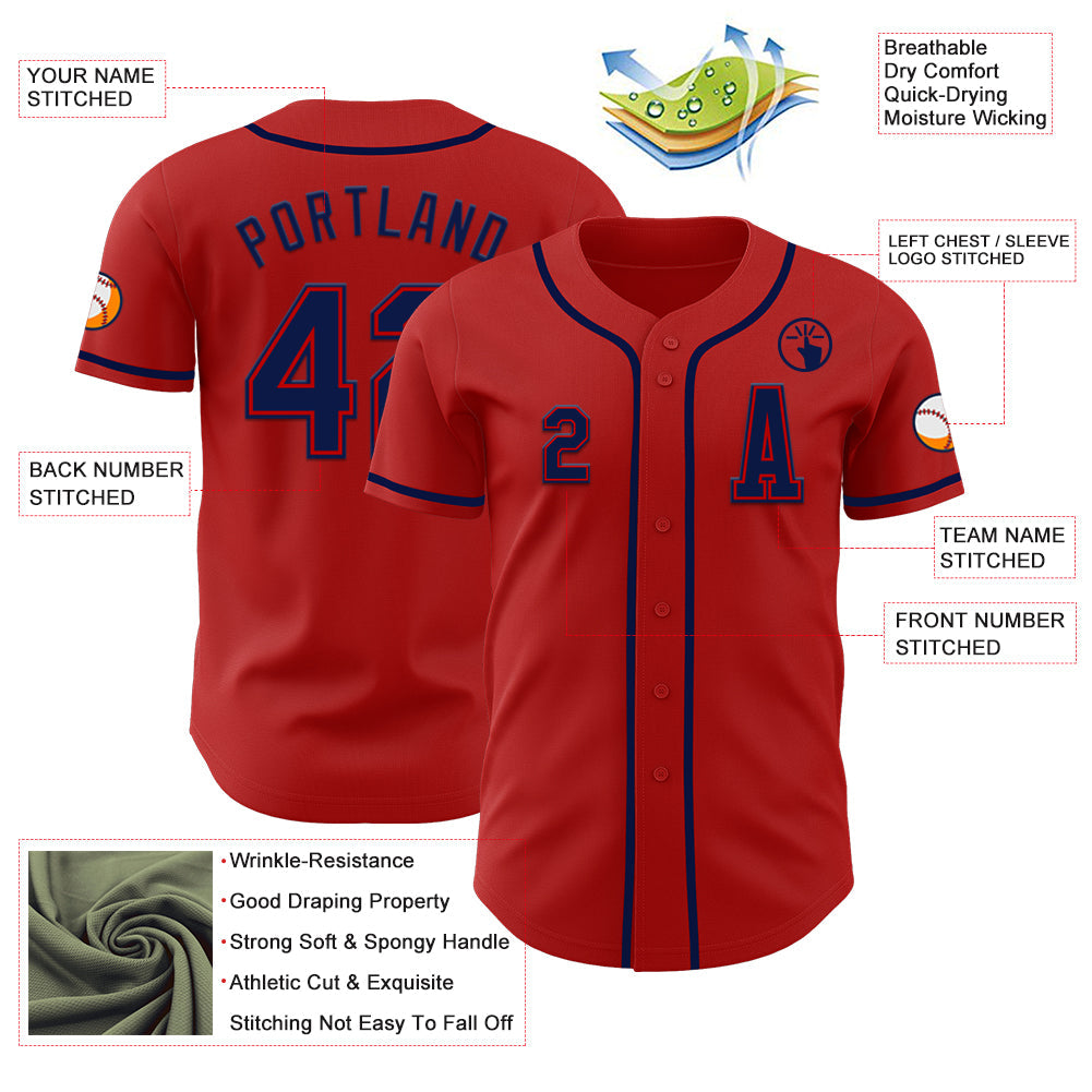 Custom Red Navy Authentic Baseball Jersey - Sky-Custom