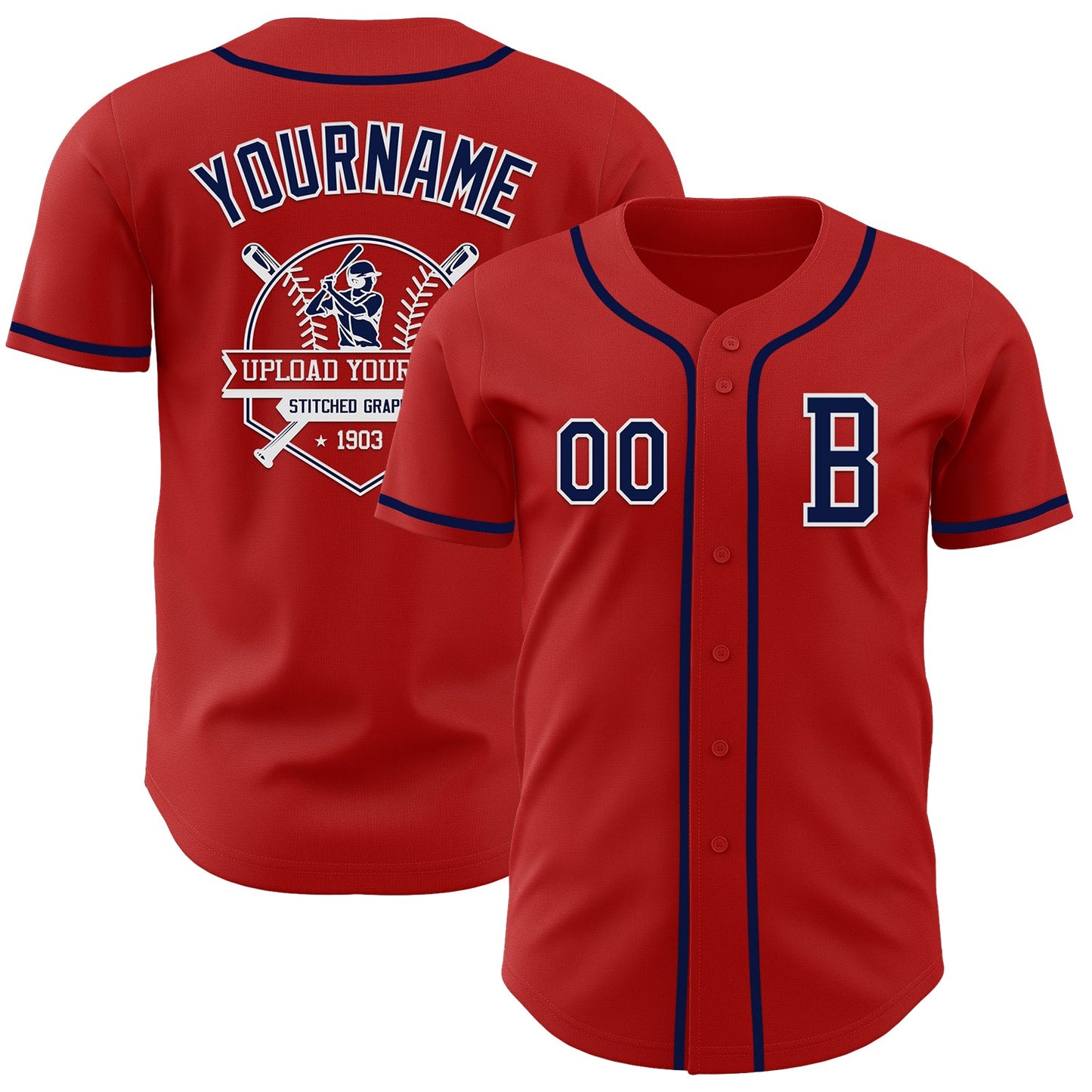 Custom Red Navy-White Authentic Baseball Jersey - Sky-Custom