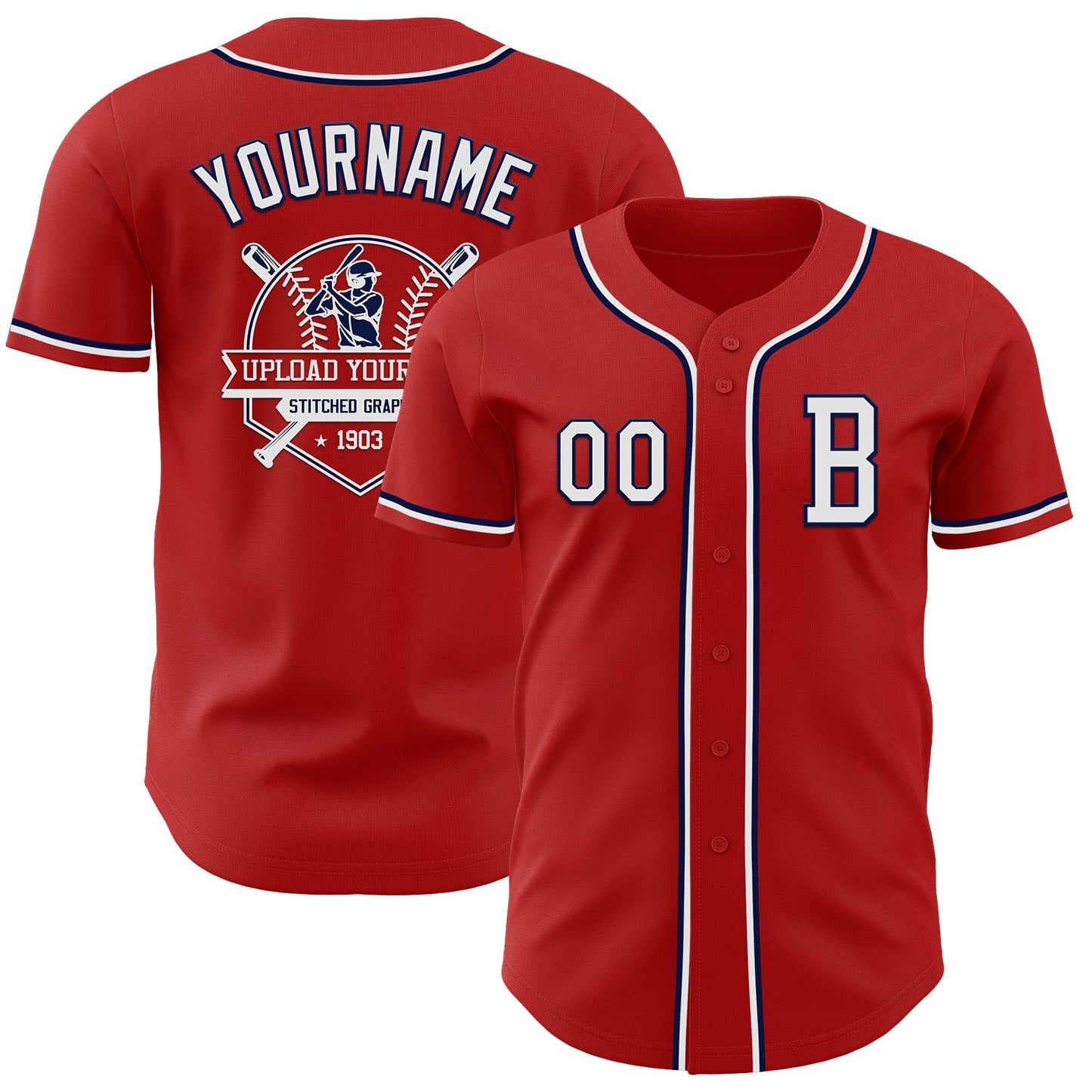 Custom Red White-Navy Authentic Baseball Jersey - Sky-Custom
