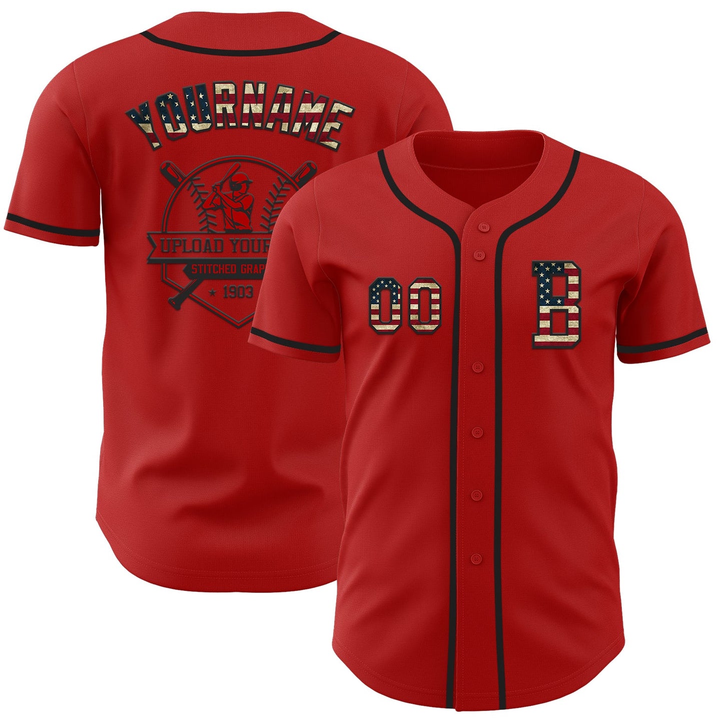 Custom Red Vintage USA Flag-Black Authentic Baseball Jersey - Sky-Custom