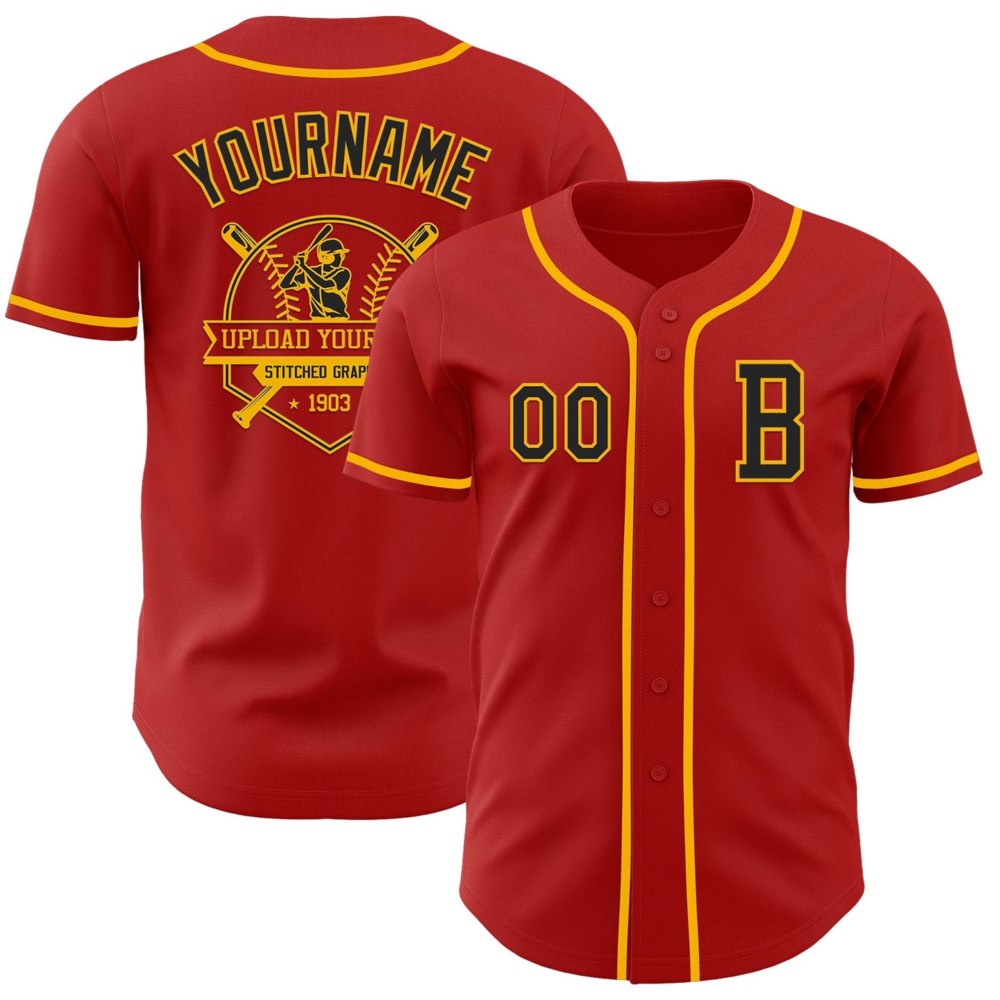 Custom Red Black-Gold Authentic Baseball Jersey - Sky-Custom