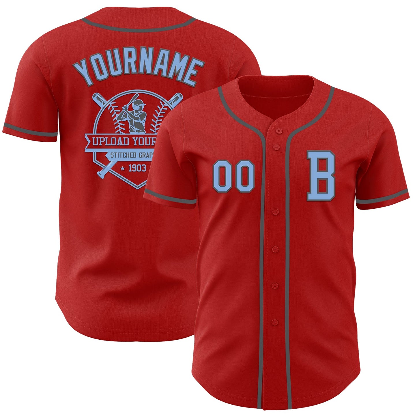 Custom Red Light Blue-Steel Gray Authentic Baseball Jersey - Sky-Custom
