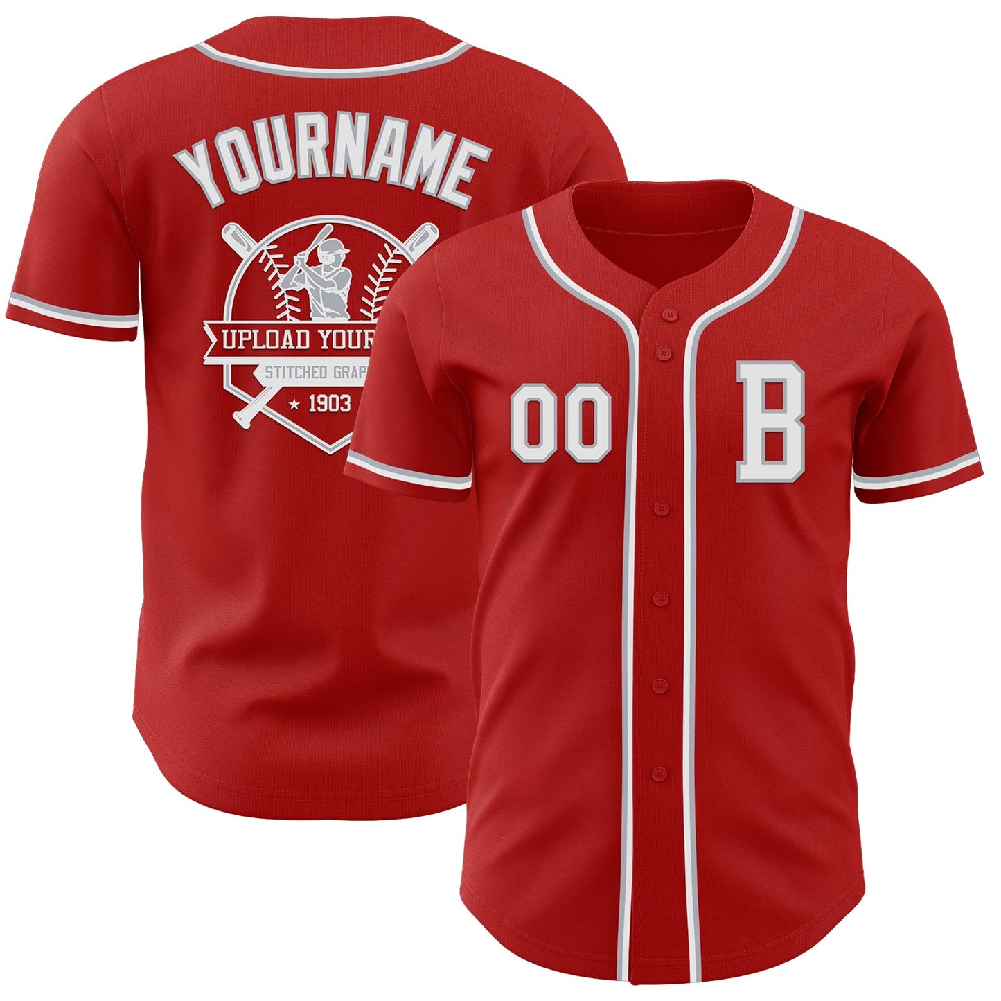 Custom Red White-Gray Authentic Baseball Jersey - Sky-Custom