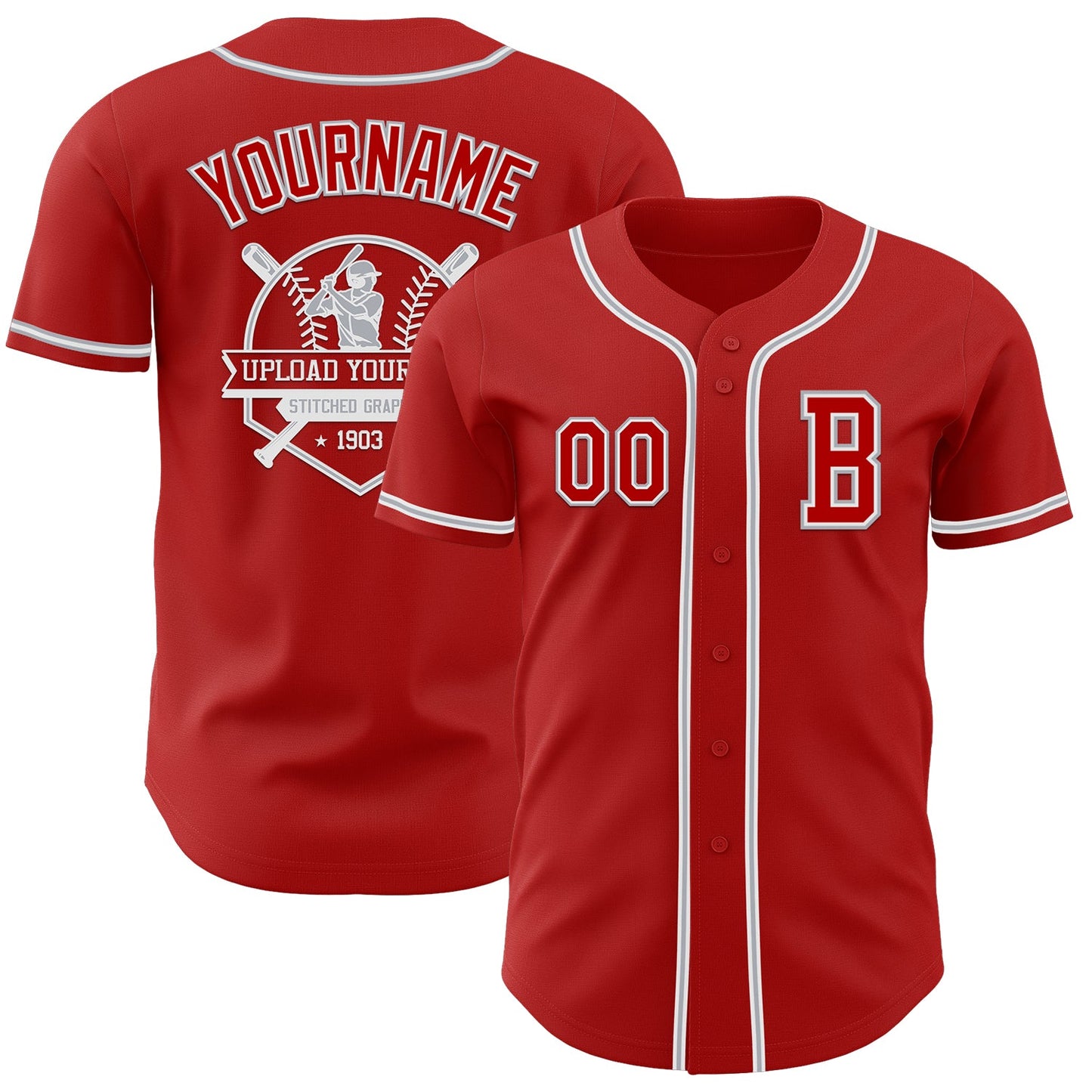 Custom Red White-Gray Authentic Baseball Jersey - Sky-Custom