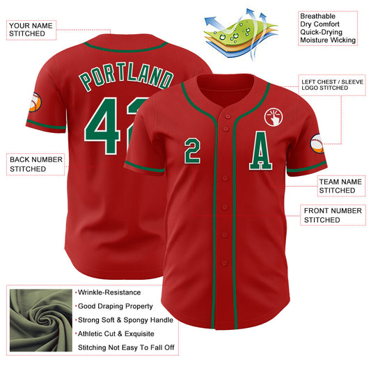 Custom Red Kelly Green-White Authentic Baseball Jersey - Sky-Custom