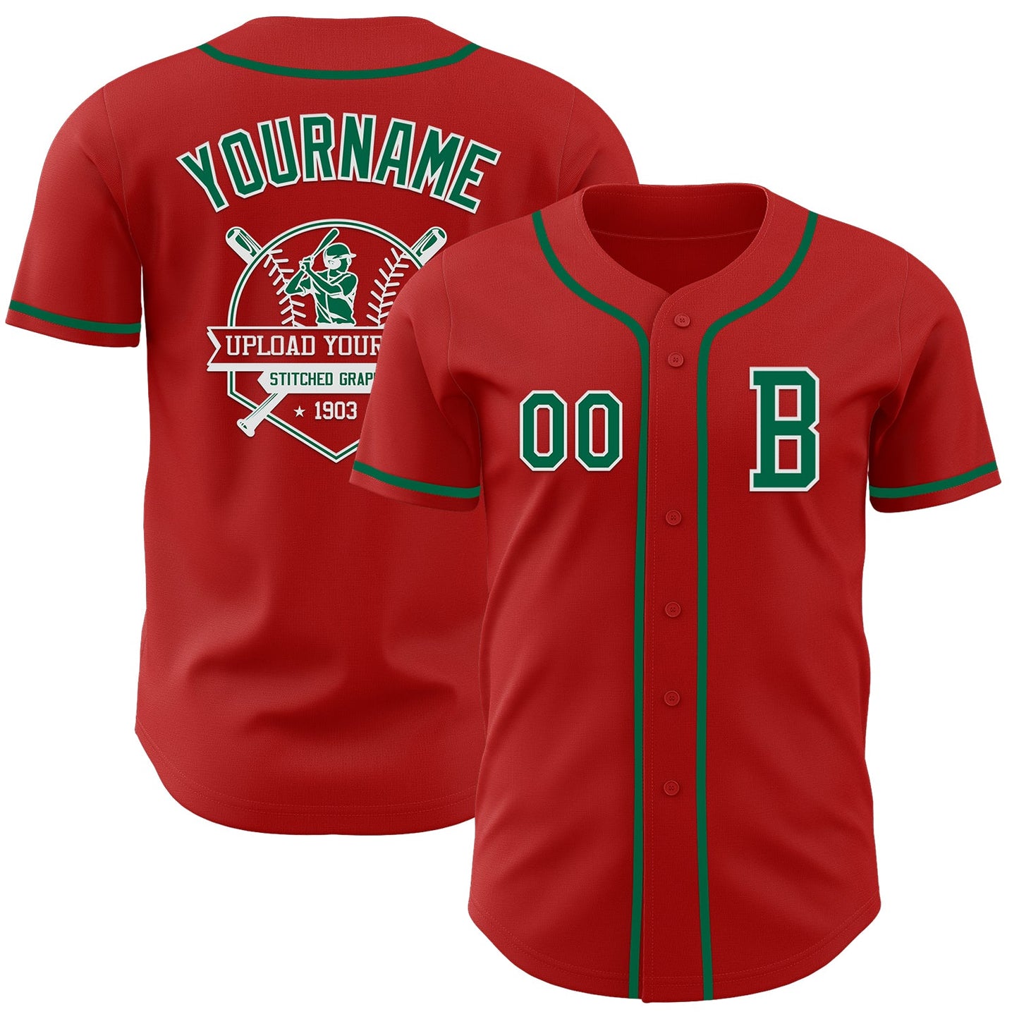 Custom Red Kelly Green-White Authentic Baseball Jersey - Sky-Custom