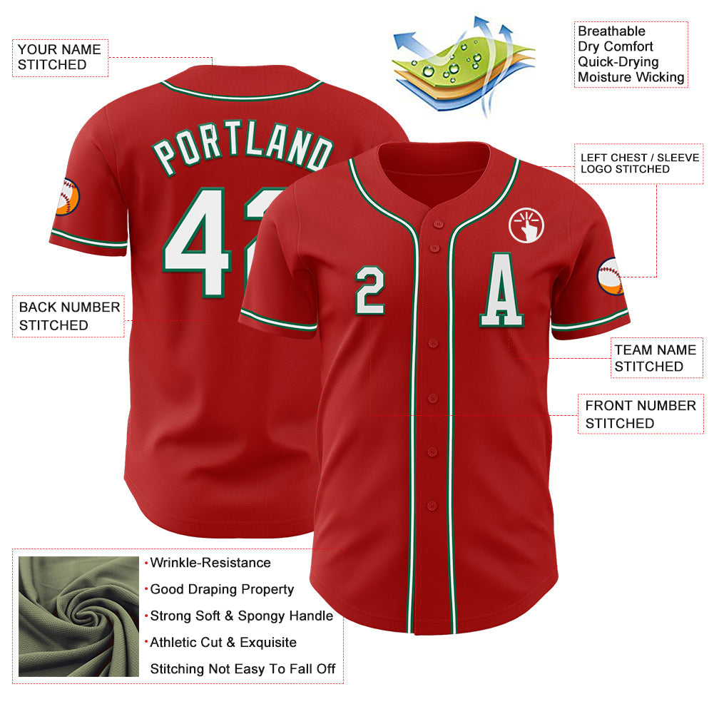 Custom Red White-Kelly Green Authentic Baseball Jersey - Sky-Custom