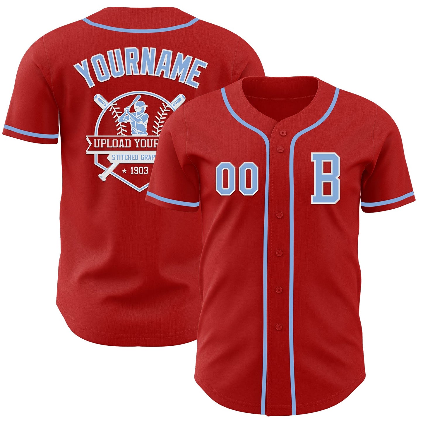 Custom Red Light Blue-White Authentic Baseball Jersey - Sky-Custom