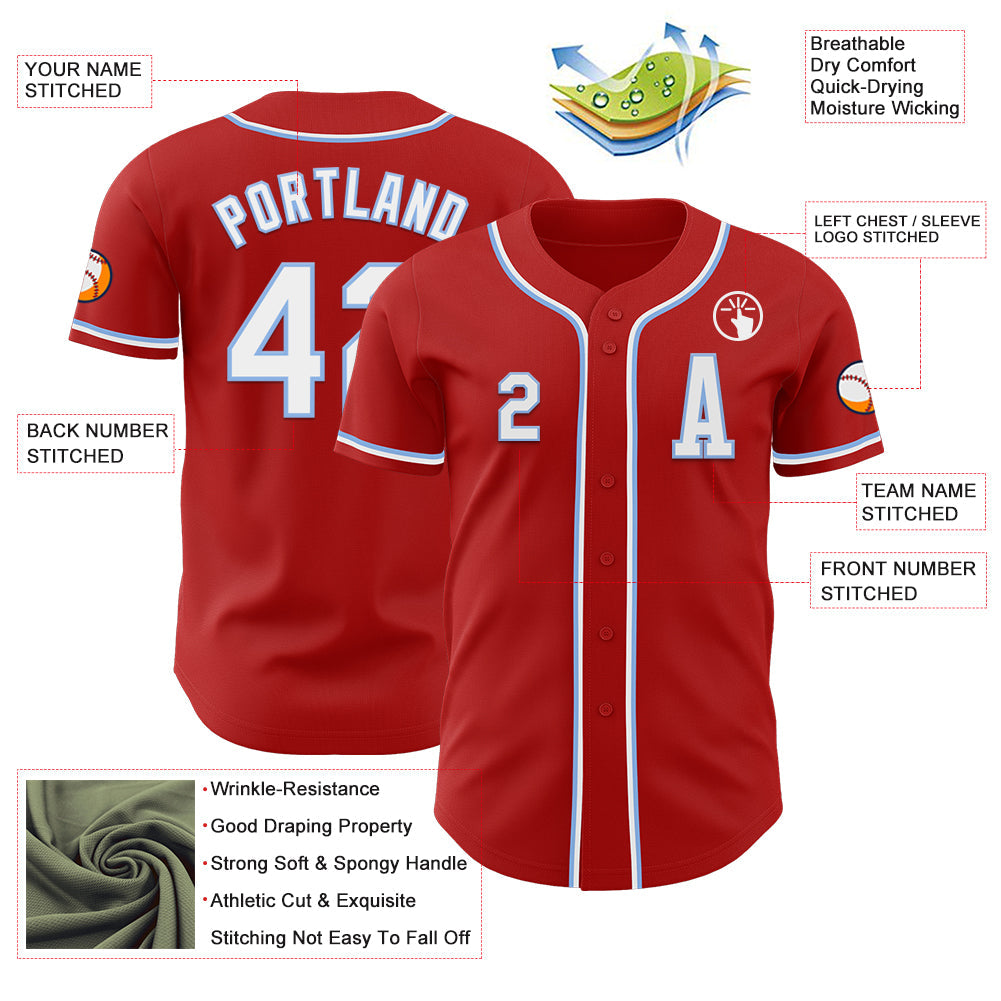 Custom Red White-Light Blue Authentic Baseball Jersey - Sky-Custom