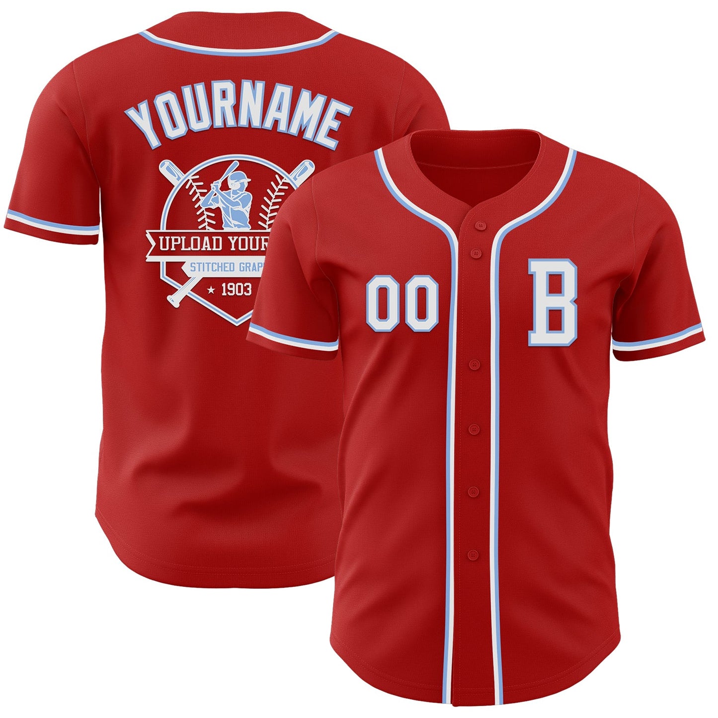 Custom Red White-Light Blue Authentic Baseball Jersey - Sky-Custom