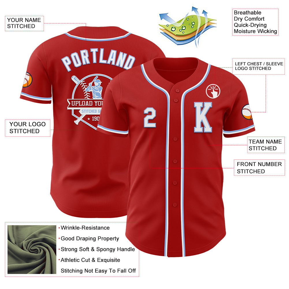Custom Red White-Light Blue Authentic Baseball Jersey - Sky-Custom