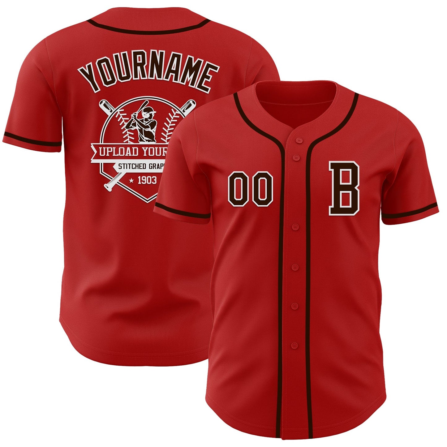 Custom Red Brown-White Authentic Baseball Jersey - Sky-Custom