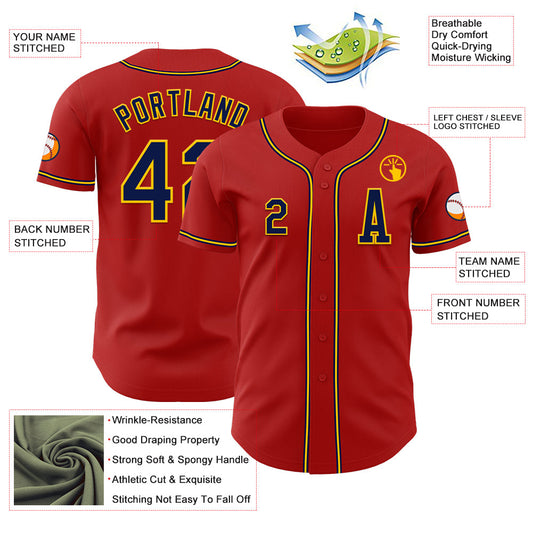 Custom Red Navy-Yellow Authentic Baseball Jersey - Sky-Custom
