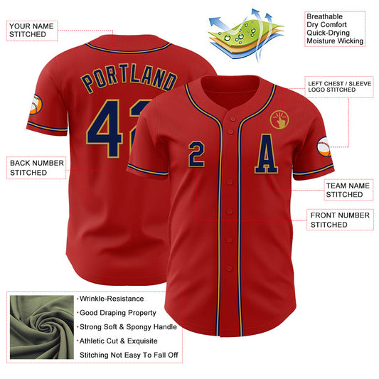 Custom Red Navy-Old Gold Authentic Baseball Jersey - Sky-Custom