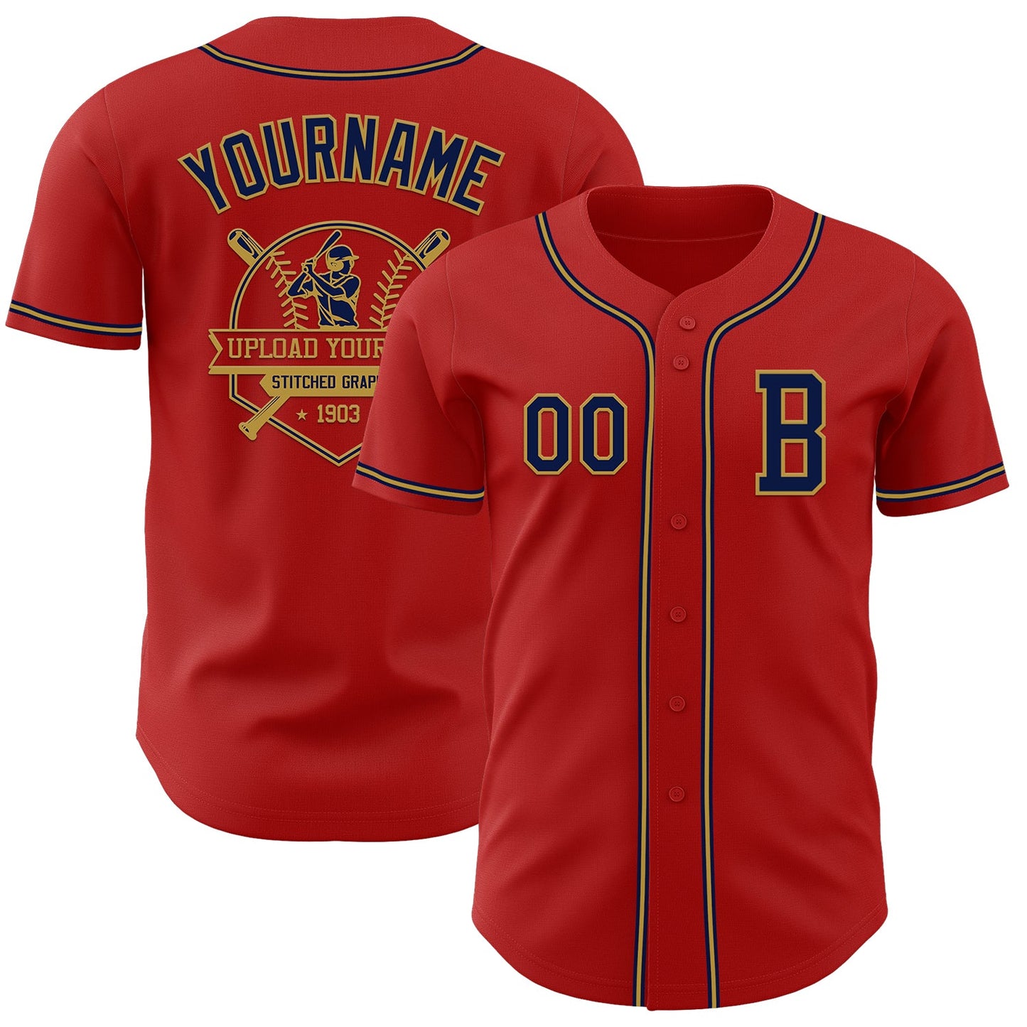 Custom Red Navy-Old Gold Authentic Baseball Jersey - Sky-Custom